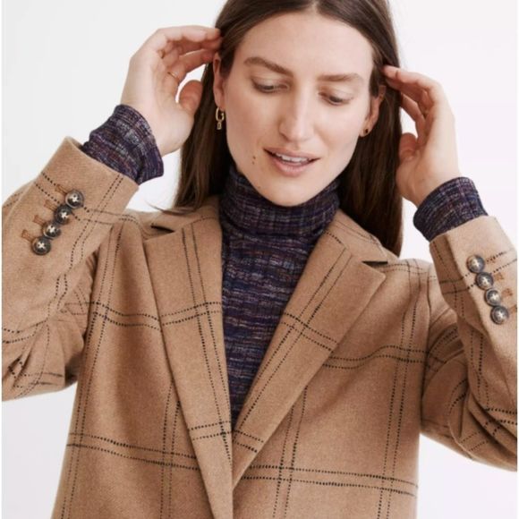 Madewell Jackets & Blazers - MADEWELL PLUS SIZE Larsen window pane WOOL blazer coat size 3x brown & black
